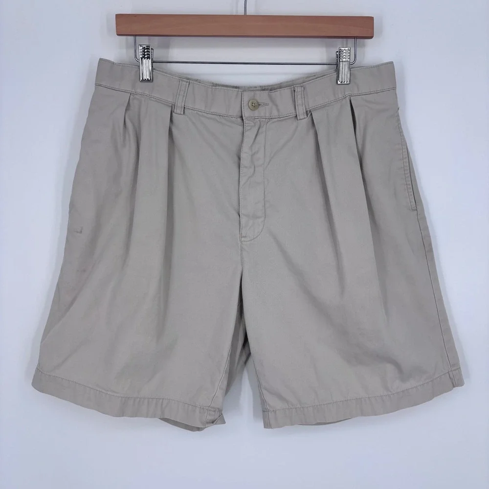 VTG Polo Ralph Lauren Tyler Shorts Men 34 Khaki Pleated Chino Cotton *FLAW